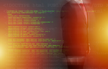 Programer in Data Center. Code Programming, software development and source code concept