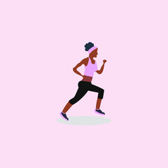 Fototapeta na wymiar black woman running, with pink t-shirt