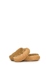 Pile of two wholemeal wheat rusks isolated on white background