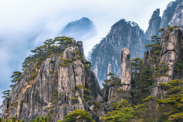 view from Refreshing terrace in Huangshan mountain, known as Yellow mountain, Anhui, China.