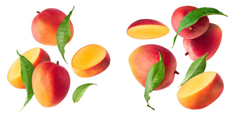 Fresh ripe mango falling in the air