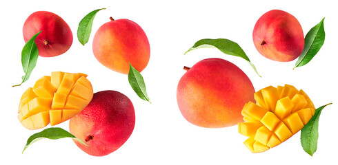 Fresh ripe mango falling in the air