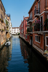 wide canal with boats. Venice in the afternoon. summer in venice