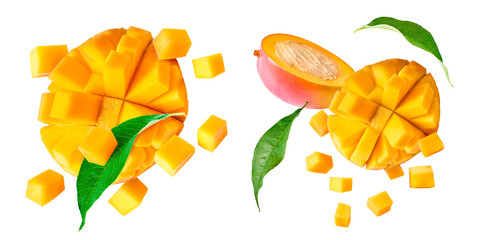 Fresh ripe mango falling in the air