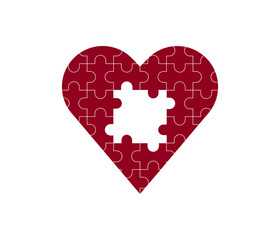 Red Heart Shaped Puzzle on white background.