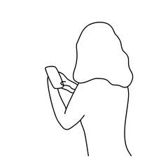 Minimalism hand drawn female from behind vector portrait modern abstract one line drawing graphic style. Decor print, wall art, creative design social media. Trendy template woman speaks on the phone