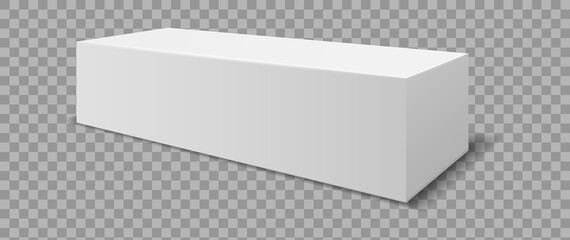 Realistic packaging toothpaste mockup. White blank rectangular medicine or cosmetics box for marketing branding, empty template angle view vector dentistry accessory background