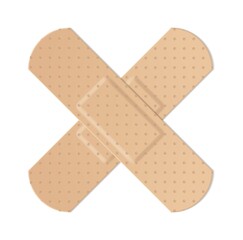 Realistic water resistant perforated medical plasters. Plastic adhesive tape cross form, protection and health care first aid object, vector isolated on white background illustration
