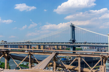 Fototapeta na wymiar Brooklyn Bridge in New York City with complex cables installed