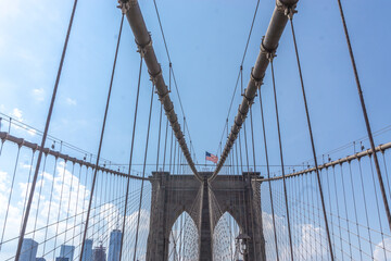 Brooklyn Bridge in New York City with complex cables installed