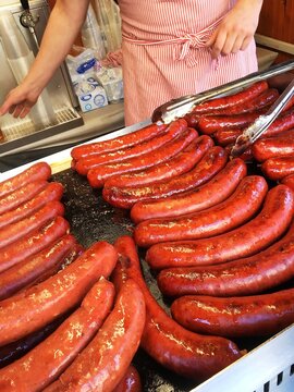 Tradition czech smoke dried sausage spekacek cooked on grill