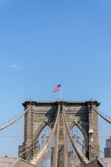 Fototapeta premium Brooklyn Bridge in New York City with complex cables installed