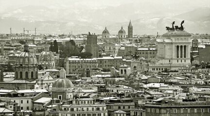 panorama of rome after snowfall in winter 2012 - 408261961