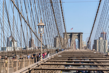 Brooklyn Bridge in New York City with complex cables installed