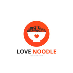 Love noodle logo concept. pasta with plate. Japanese template vector.