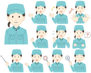 作業員　作業帽　女性　動作バリエーション　線無し