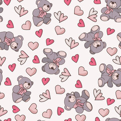 Funny seamless doodle pattern for Valentines Day, wedding, romantic events.