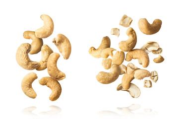 fresh cashew nut falling in the air