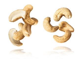 fresh cashew nut falling in the air