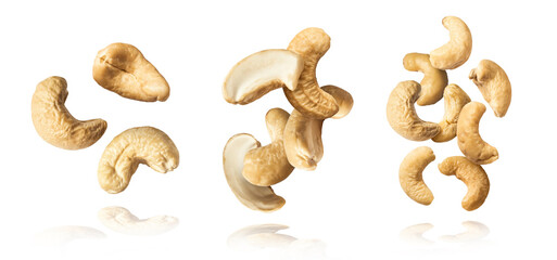 fresh cashew nut falling in the air