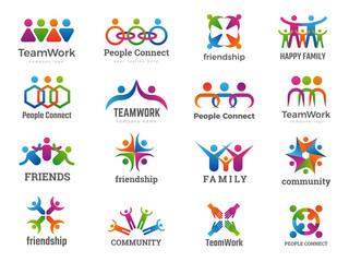 Partners logo. Connecting people teamwork friendship successful family union recent vector business symbols collection. Friendship people, teamwork partnership connection illustration