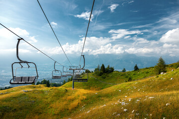 Mountain chairlift in Nevegal, Belluno, Italy.