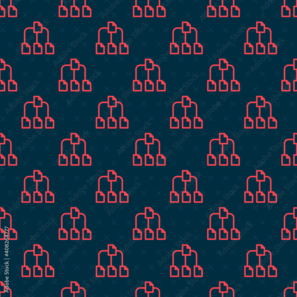 Aufkleber red line folder tree icon isolated seamless pattern on black background. computer network file folde