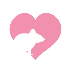Vector illustration of heart with rat. Symbol of field animal and love.