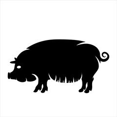 Vector silhouette of pig. Symbol of farm animal and breeding.