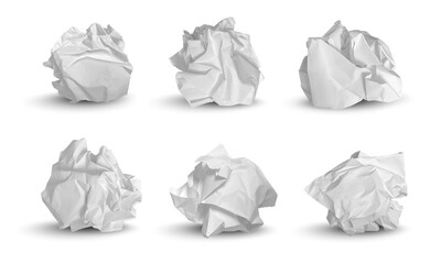 Crumpled balls. 3d garbage paper idea notes trash symbols decent vector realistic pictures. Paper garbage trash, crumpled rubbish illustration