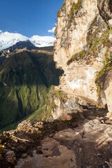 Obraz premium pathway and rock face, Mount Saksarayuq, Andes mountains