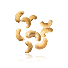 Fresh tasty Cashew nuts falling in the air