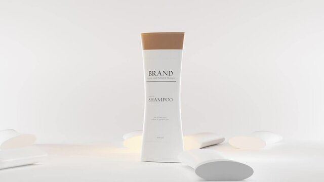 Big set of blank cosmetic bottles isolated on white background. Luxury branded packaging jar with nude gold cap, shampoo from natural organic ingredients. Realistic mockup concept 3d advertising.