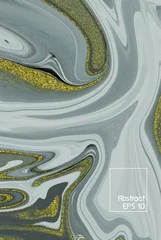 Rollo liquid white marble  abstract vector artwork background with gold line texture. © Suttipun