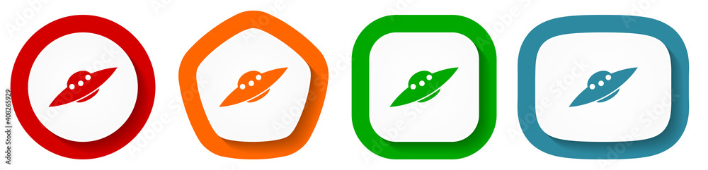 Poster Ufo, alien spaceship vector icon set, flat design buttons on white background