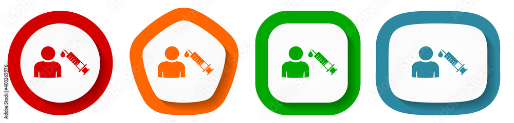 Aufkleber vaccination vector icon set, flat design buttons on white background