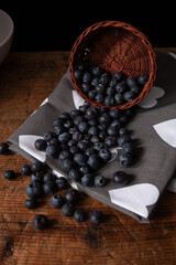 basket of blueberries on wooden table