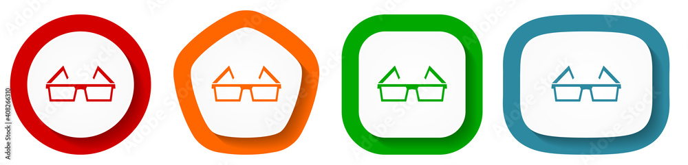 Poster eyeglasses vector icon set, flat design buttons on white background