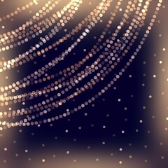 Golden beads shimmering on black background. Illuminated frame. Elegant festive abstract graphic.