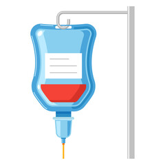 Iv bag with blood vector cartoon icon isolated on a white background.