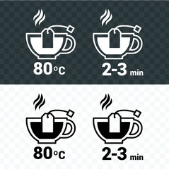 Vector image. Tea drink icon. Temperature and preparation time of tea.