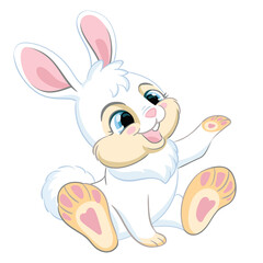 Little cute funny white sitting rabbit vector