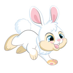 Little cute funny white running rabbit vector