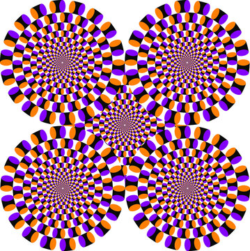 Illusion.Circles of rotation. Optical illusion. Optical illusion Spin Cycle. Optical illusion background. Bright background with optical illusion