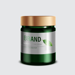 Cosmetics or skincare product. Green bottle Mockup and isolated white background. vector illustration.