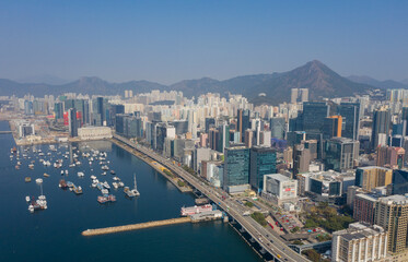 Obraz na płótnie Canvas Aerial view of Kwun tong promenade, Kwun tong,hong kong .