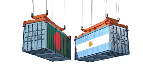 Freight containers with Bangladesh and Argentina flag. 3D Rendering 