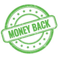 MONEY BACK text on green grungy round rubber stamp.