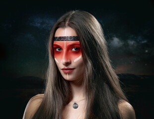 Fototapeta premium Native American Indian with red painted face