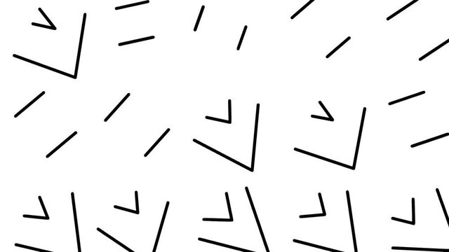 Messed black strokes flickering on white background. Animated graphic shapes pattern. Messed doodling visuals. Chaotic lines motion.